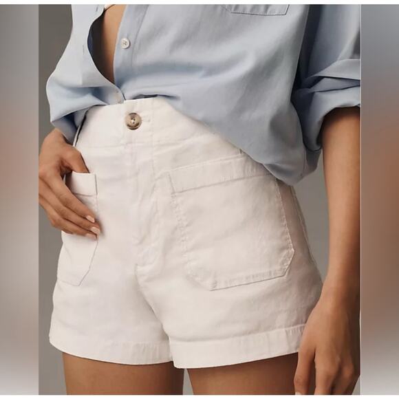 Anthropologie Maeve Colette Shorts White Women's 31 High Rise Patch Pockets - Picture 1 of 7